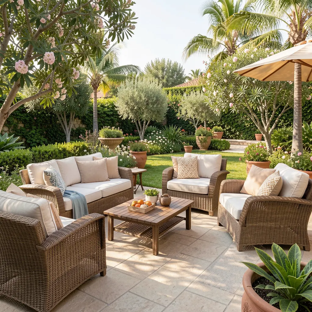 Beautiful outdoor relaxation area with comfortable furniture